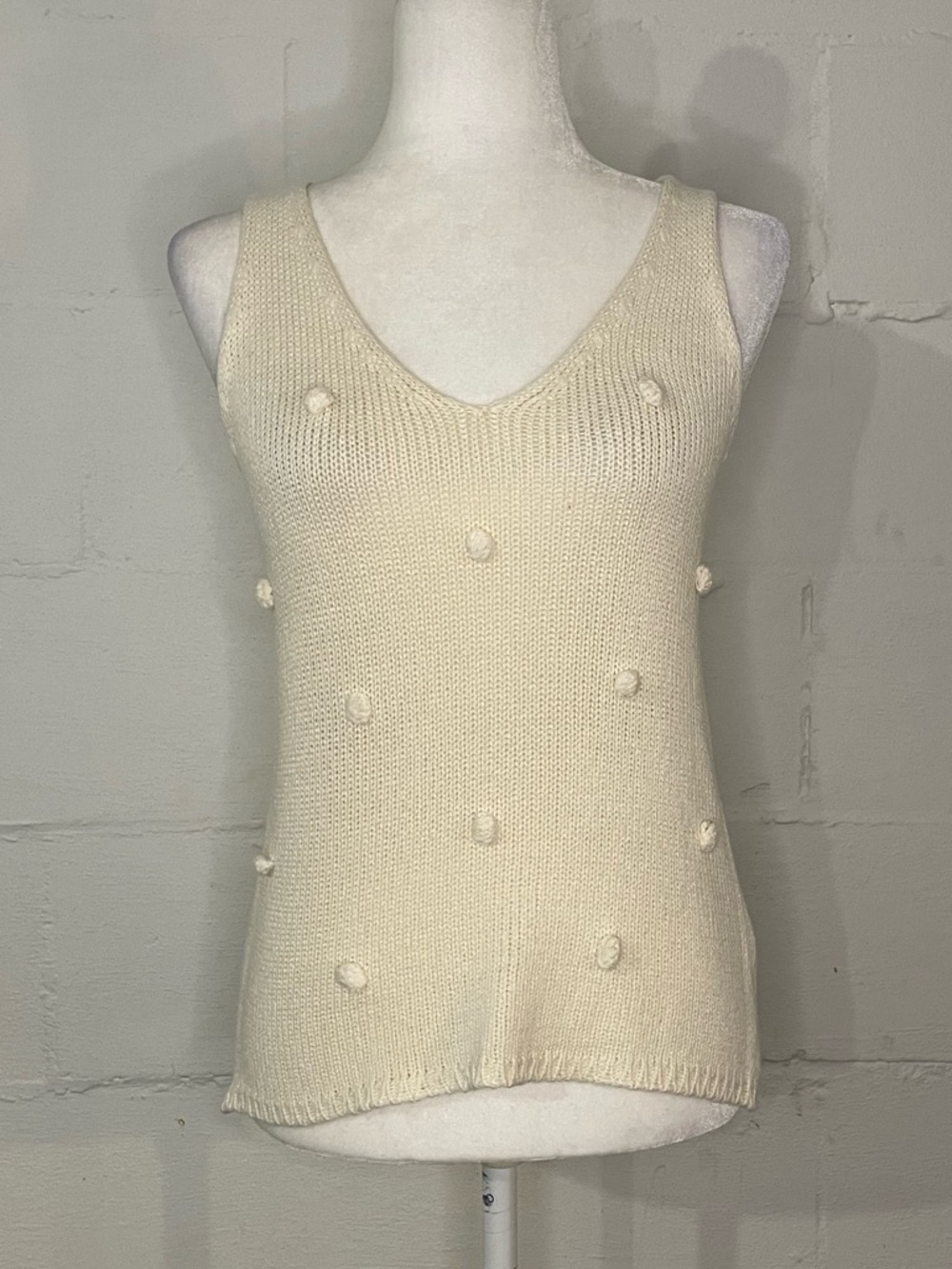 Blu Pepper Cream Knit Pom-Pom Detail Tank